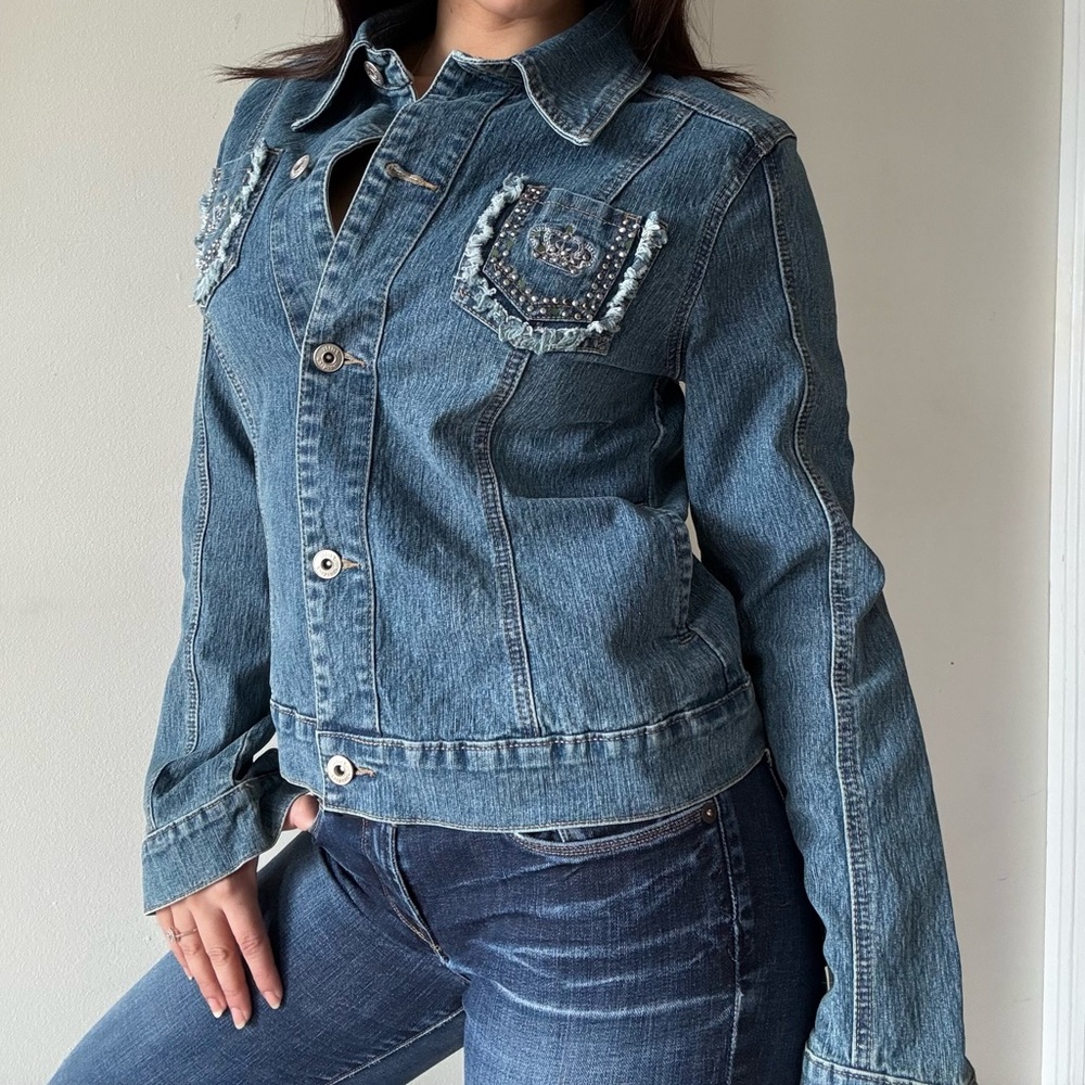 Y2K Embellished Denim Jacket – Studded Vintage Jean Jacket - Picture 4 of 6